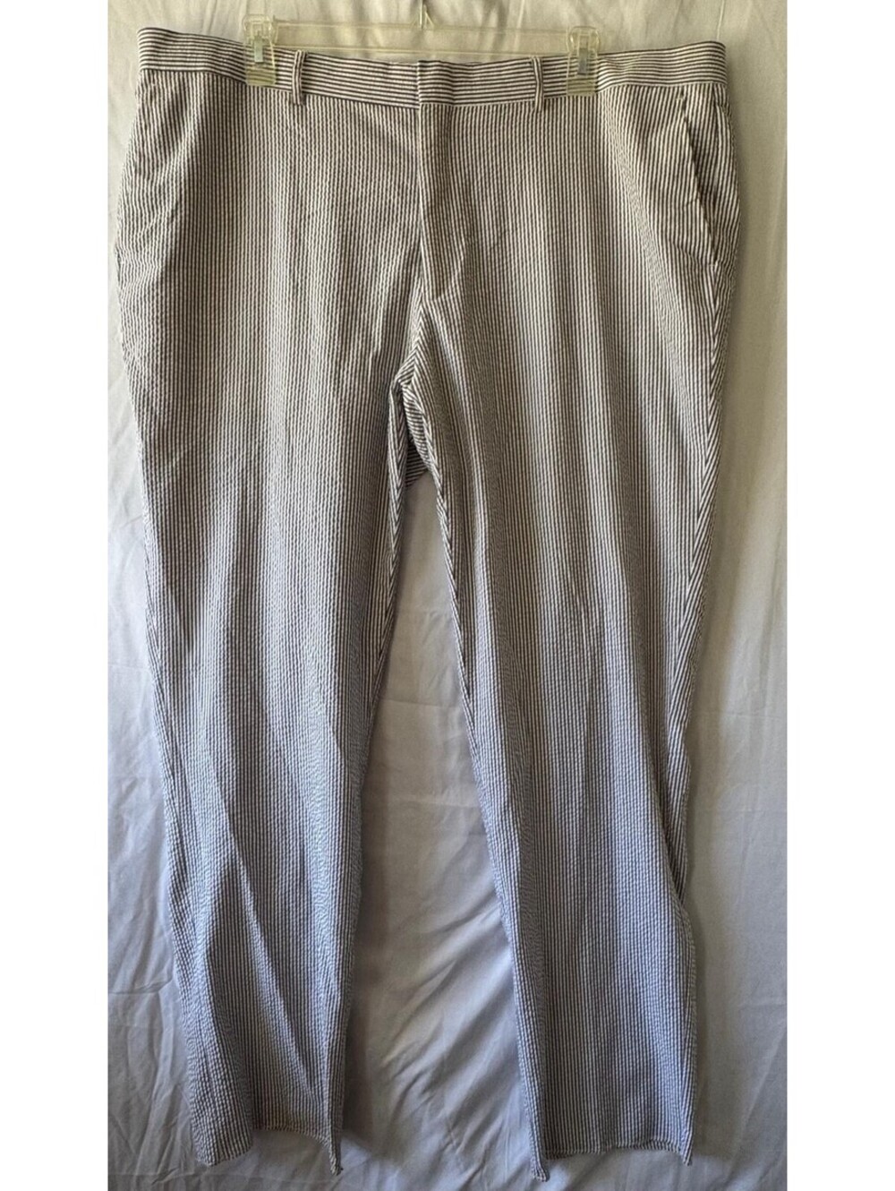 Foslino Landi Pants 48R Mens Seersucker Pinstripe Blue White